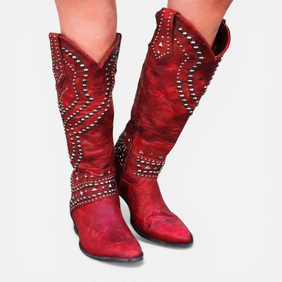 Orthopedic Studded Knee High Western Boots