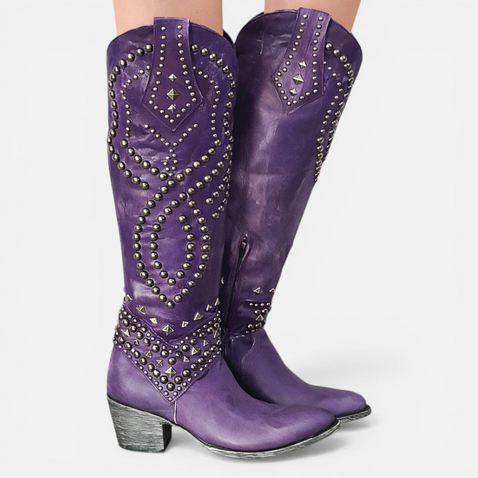 Orthopedic Studded Knee High Western Boots
