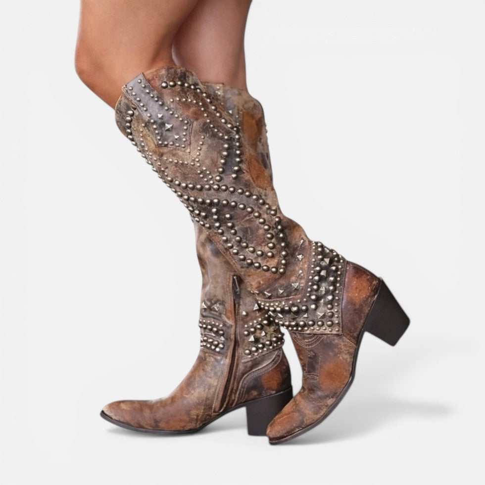 Orthopedic Studded Knee High Western Boots