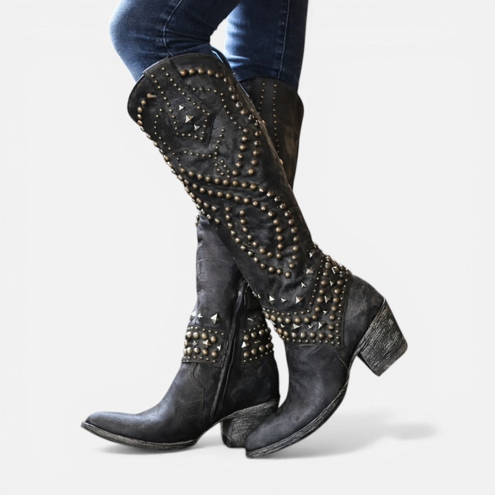 Orthopedic Studded Knee High Western Boots