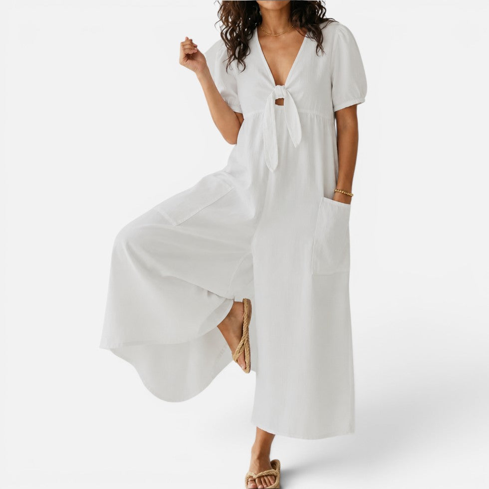 Wide Leg Tie Front Jumpsuit
