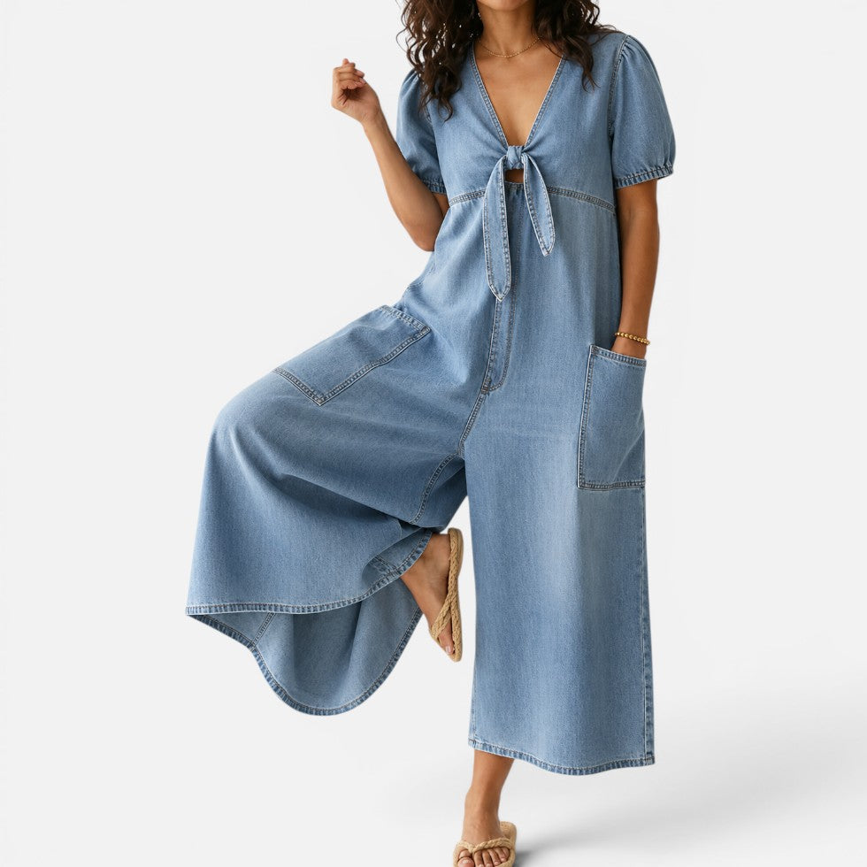 Wide Leg Tie Front Jumpsuit