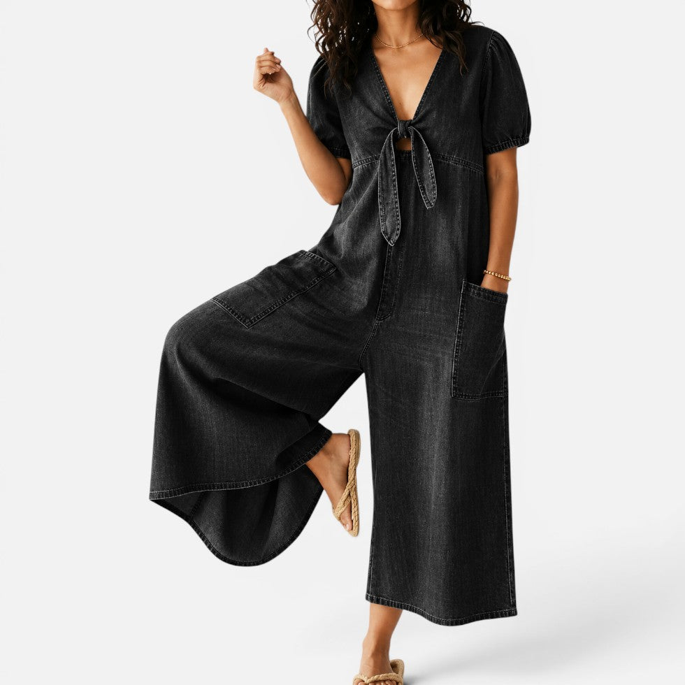Wide Leg Tie Front Jumpsuit