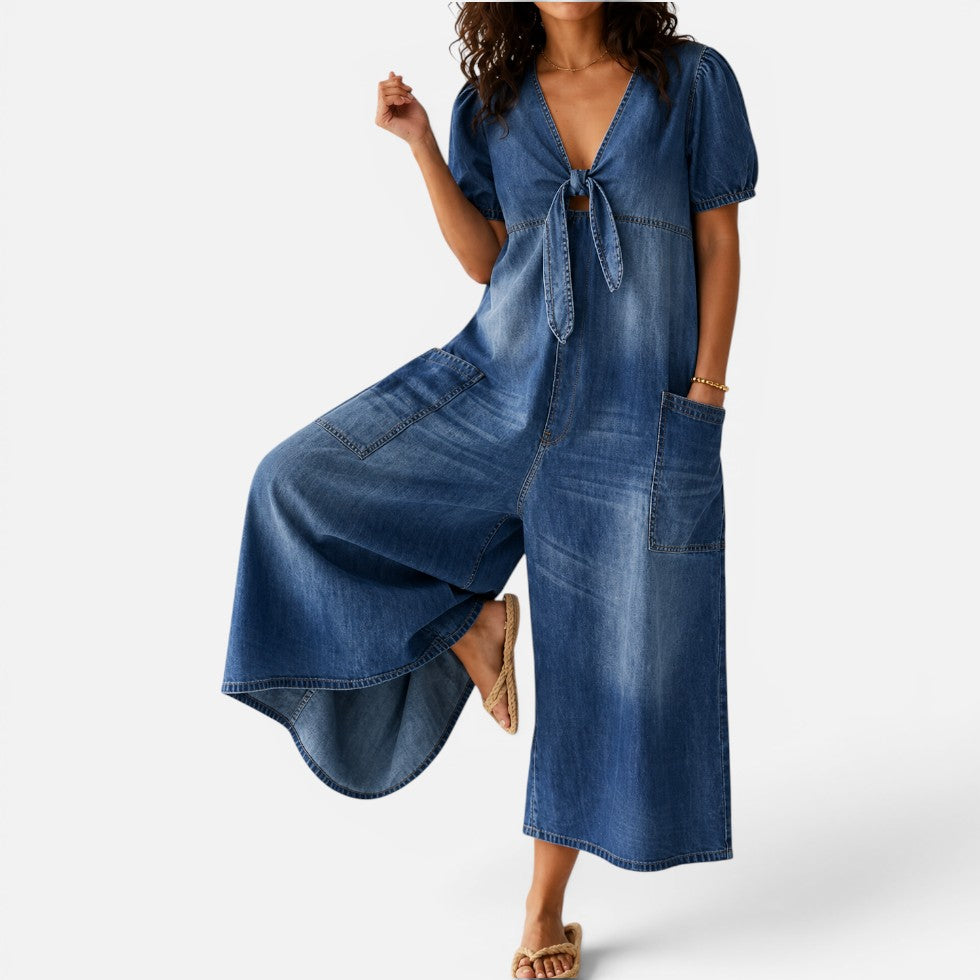 Wide Leg Tie Front Jumpsuit