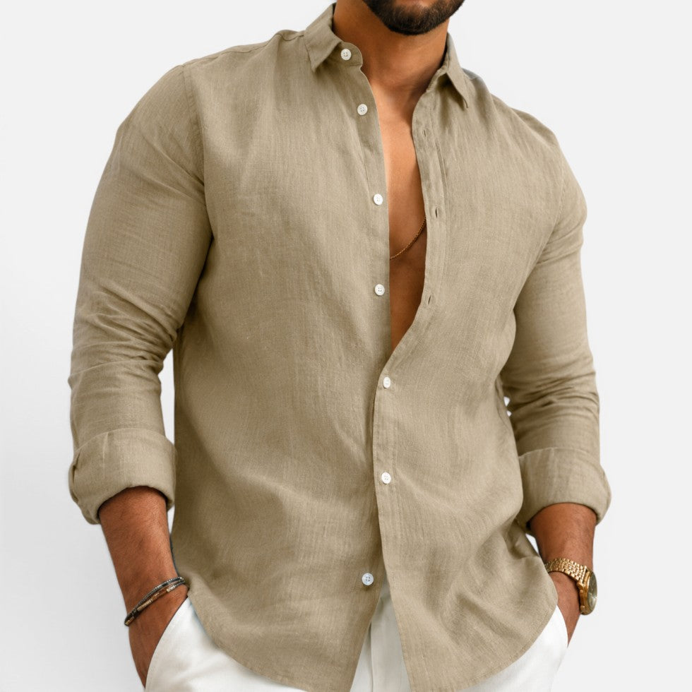 Mens Linen Look Button Shirt