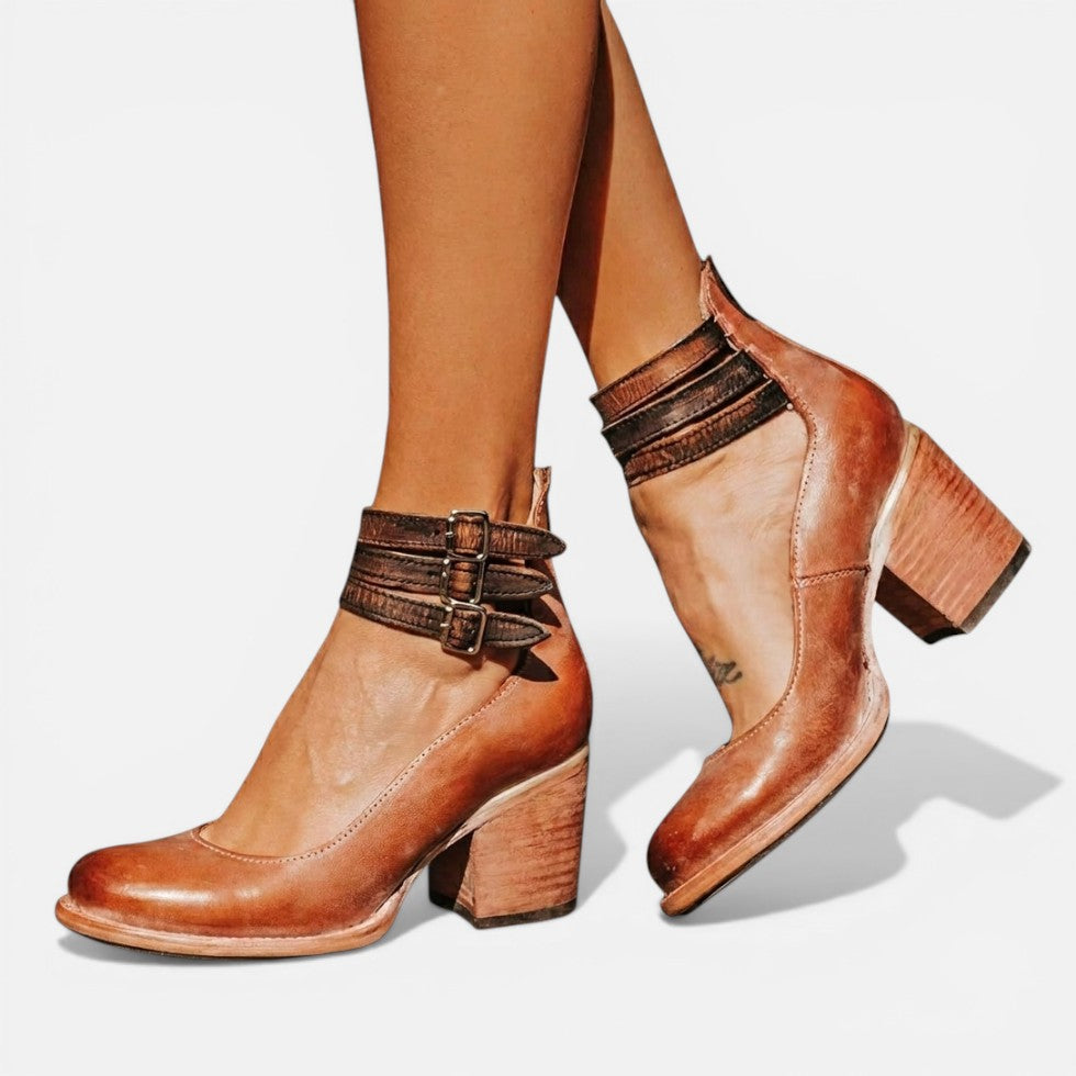 Womens Orthopedic Ankle Strap Block Heel Shoes