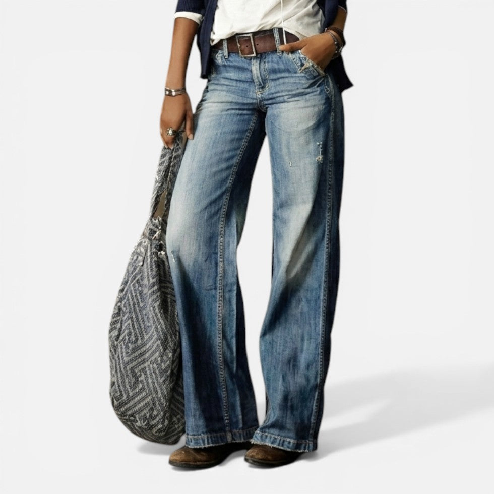 Womens High Waist Wide Leg Denim Jeans