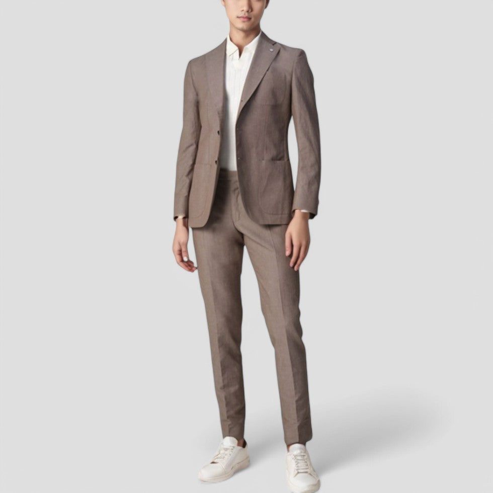 Men's Linen Blend Suit Set Smart Tailored Casual Business Look
