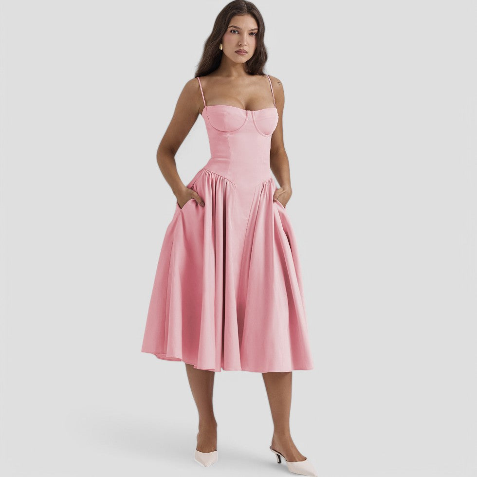 Corset Midi Dress Fit and Flare Old Money Style