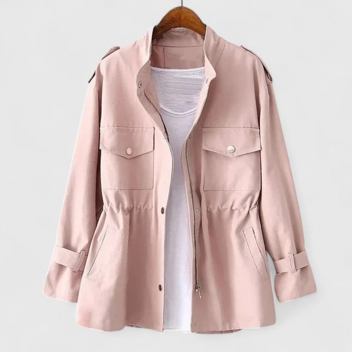 Olivia | Women's Coat Drawstring-Waist Utility Jacket Snap-Pocket 1