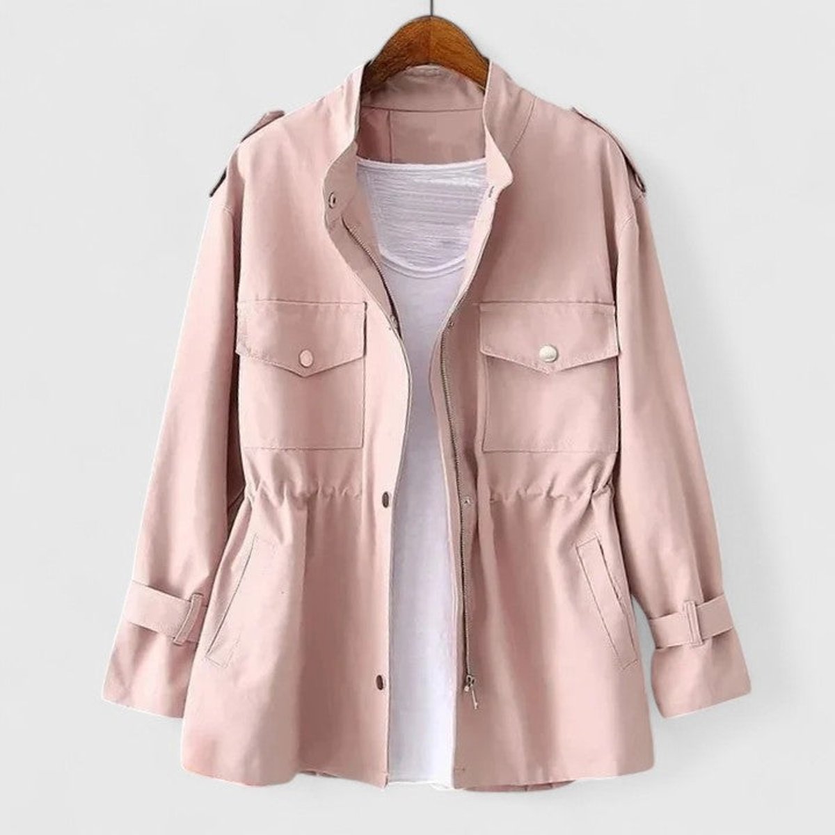Olivia | Women's Coat Drawstring-Waist Utility Jacket Snap-Pocket 2