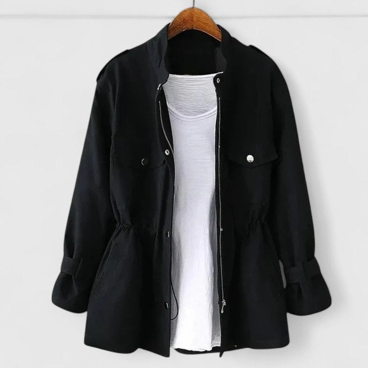 Olivia | Women's Coat Drawstring-Waist Utility Jacket Snap-Pocket 3