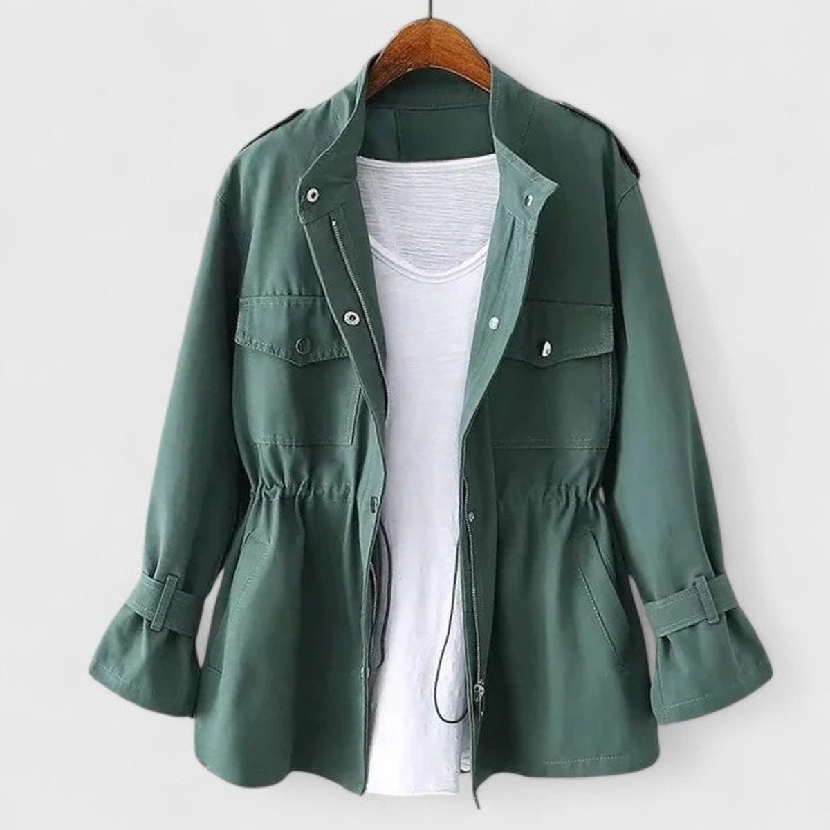 Olivia | Women's Coat Drawstring-Waist Utility Jacket Snap-Pocket 4