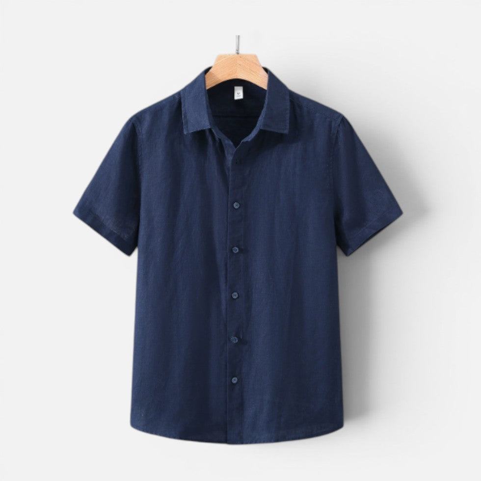 Men Old Money Linen Shirt Short Sleeve Summer Button Up