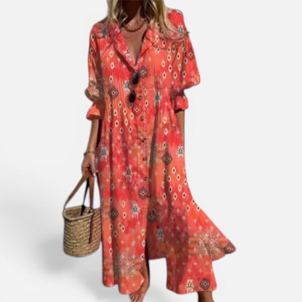 Relaxed Printed Shirt Dress with Button Front