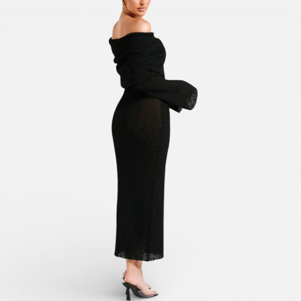 Off Shoulder Long Sleeve Maxi Dress