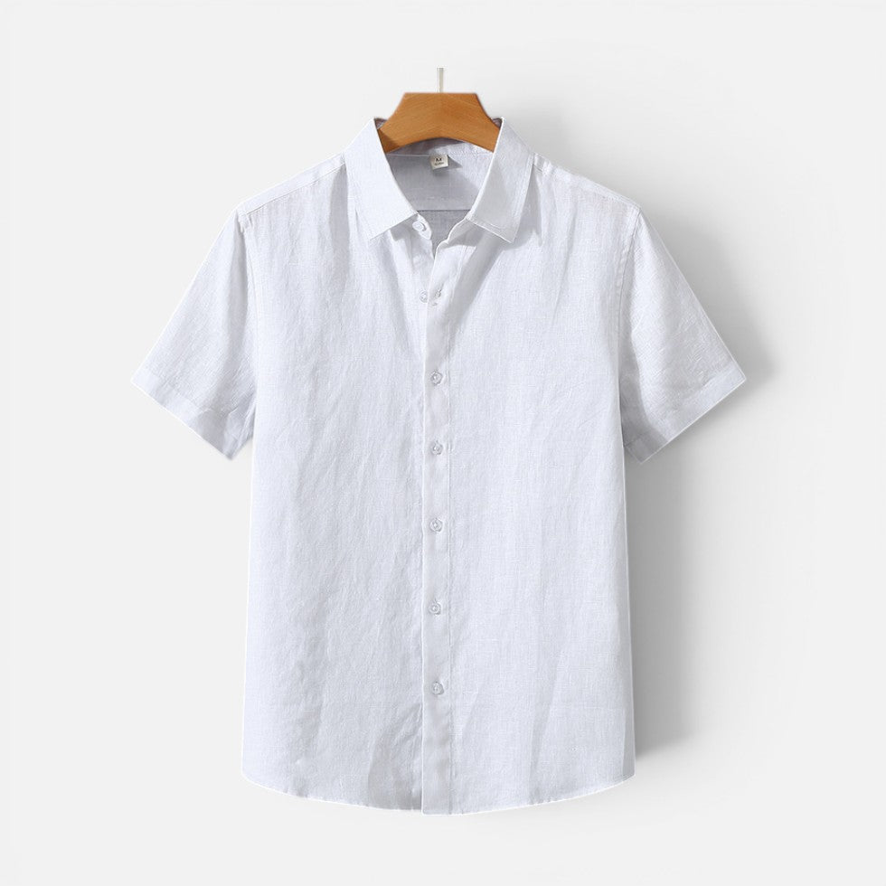 Men Old Money Linen Shirt Short Sleeve Summer Button Up