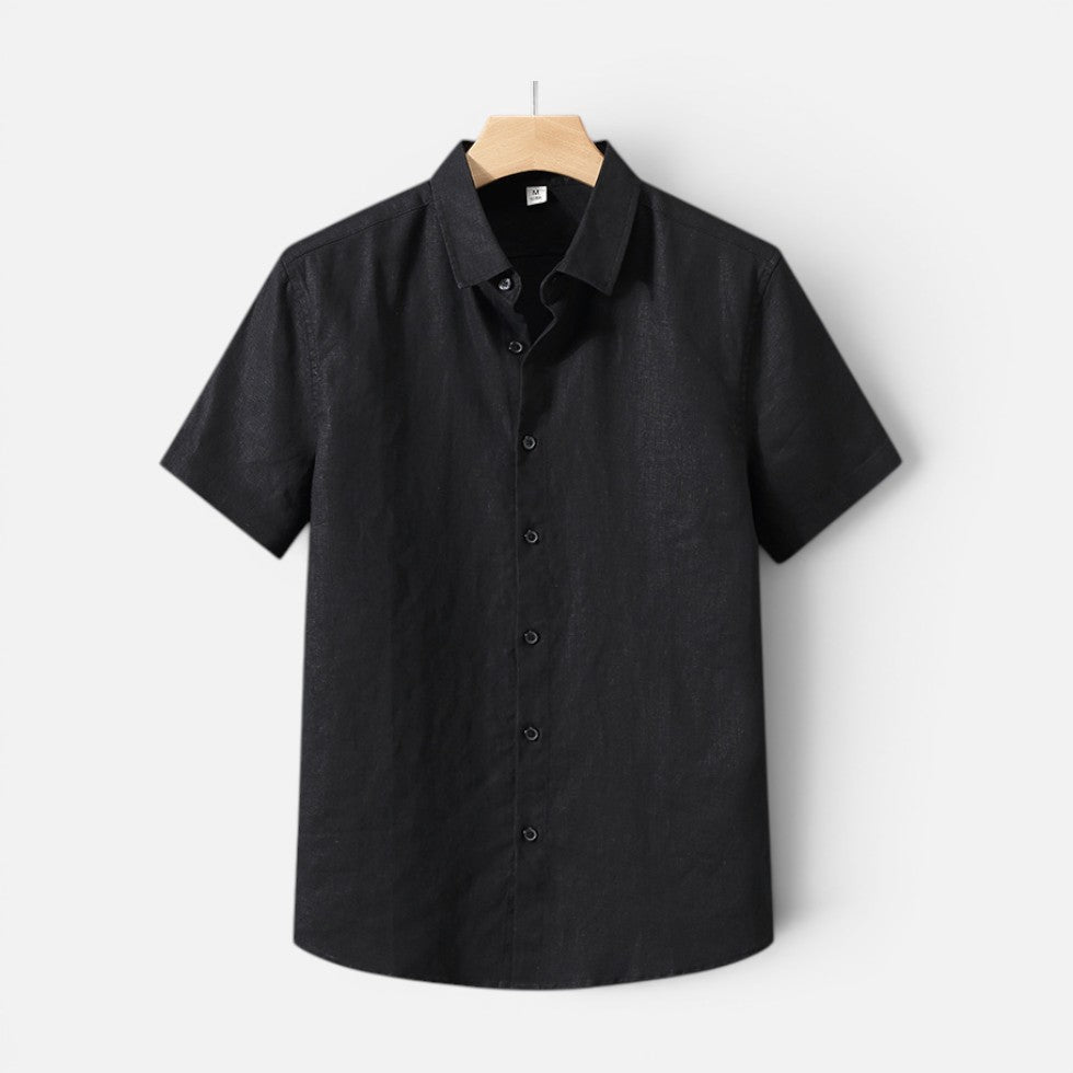 Men Old Money Linen Shirt Short Sleeve Summer Button Up