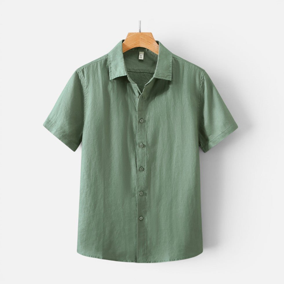 Men Old Money Linen Shirt Short Sleeve Summer Button Up