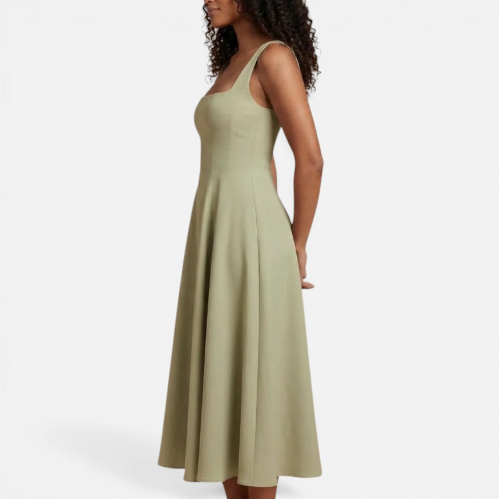 Square Neck Wedding Guest Midi Dress