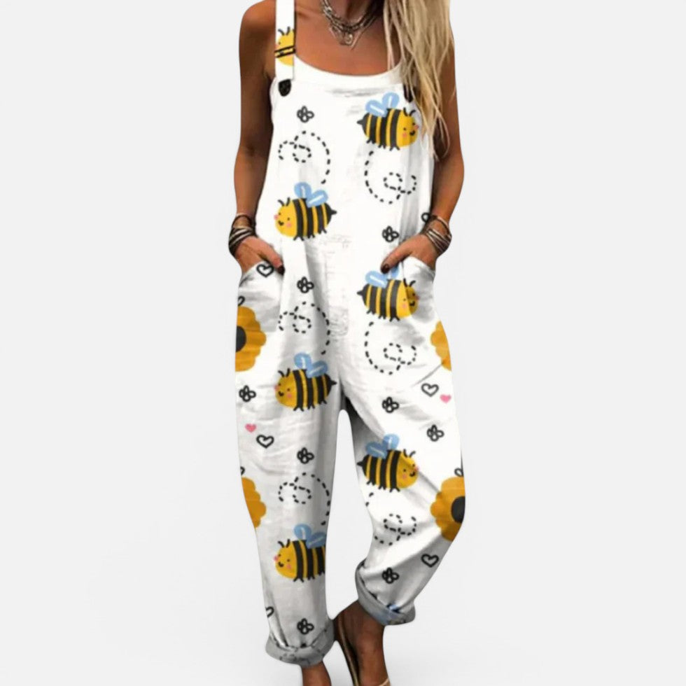Printed Casual Dungaree Jumpsuit with Pockets