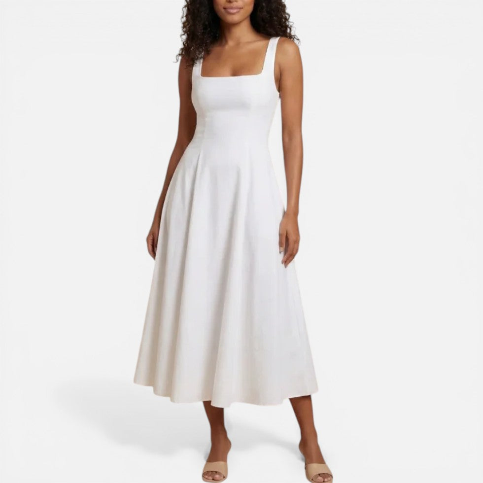 Square Neck Wedding Guest Midi Dress