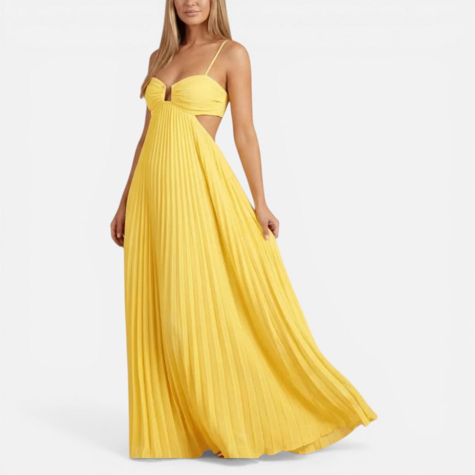 Pleated Backless Maxi Wedding Guest Dress