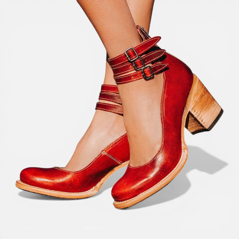 Womens Orthopedic Ankle Strap Block Heel Shoes