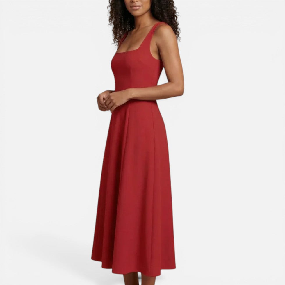 Square Neck Wedding Guest Midi Dress