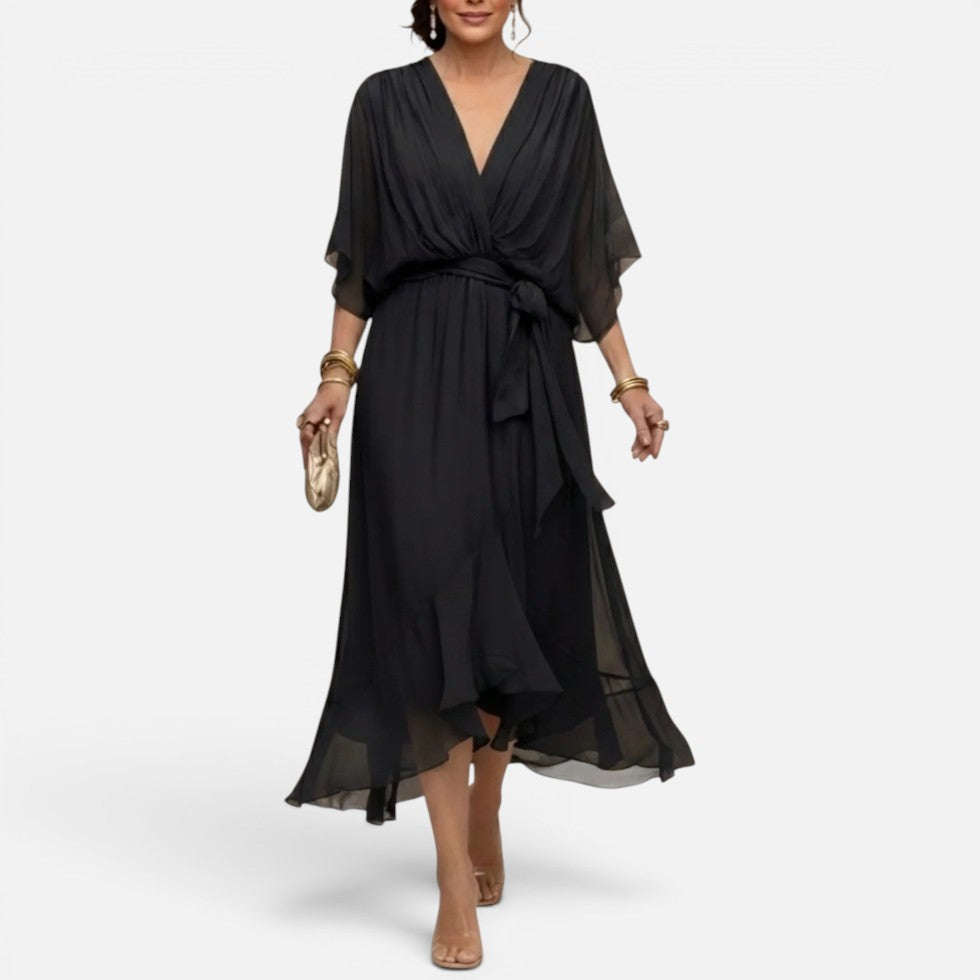 Flowing Wrap Waist Midi Dress