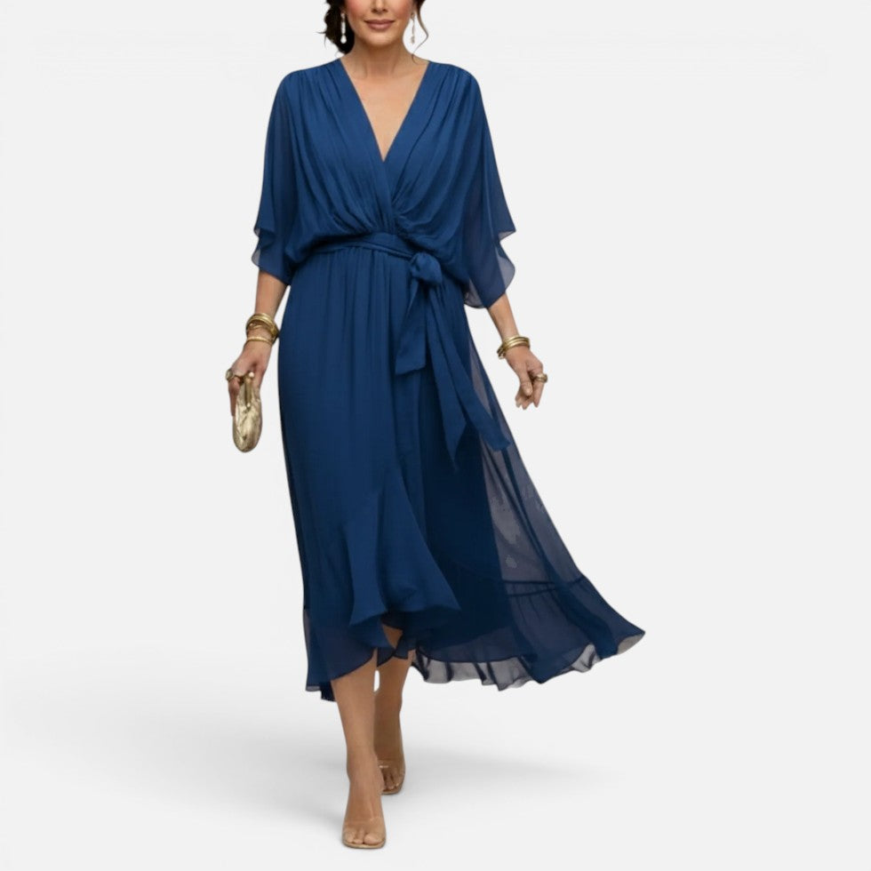 Flowing Wrap Waist Midi Dress