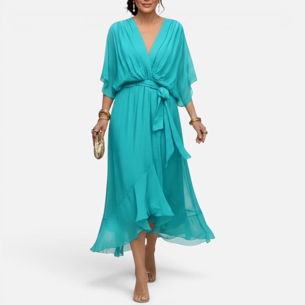 Flowing Wrap Waist Midi Dress