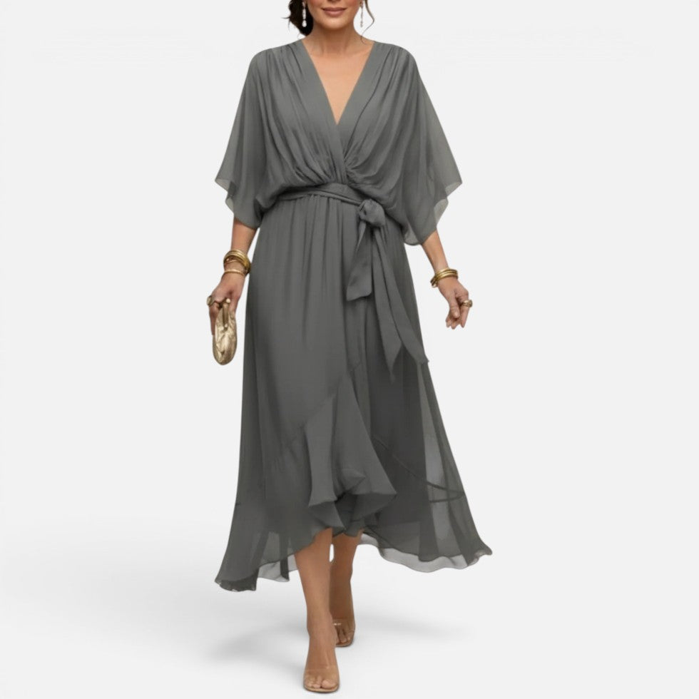 Flowing Wrap Waist Midi Dress