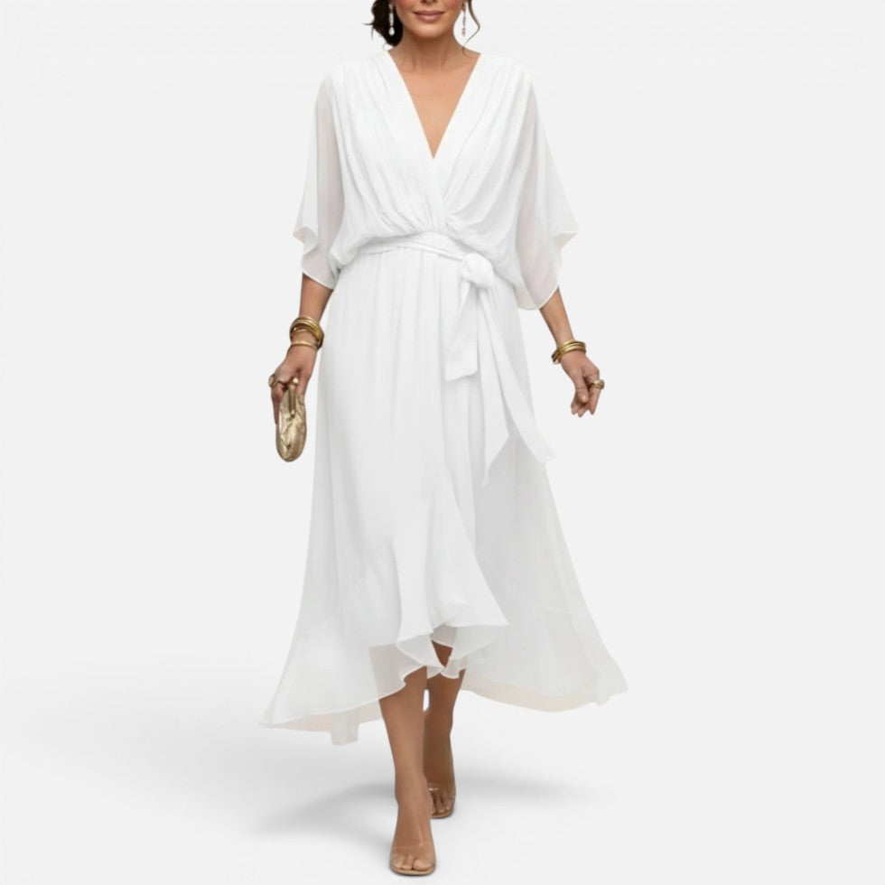 Flowing Wrap Waist Midi Dress