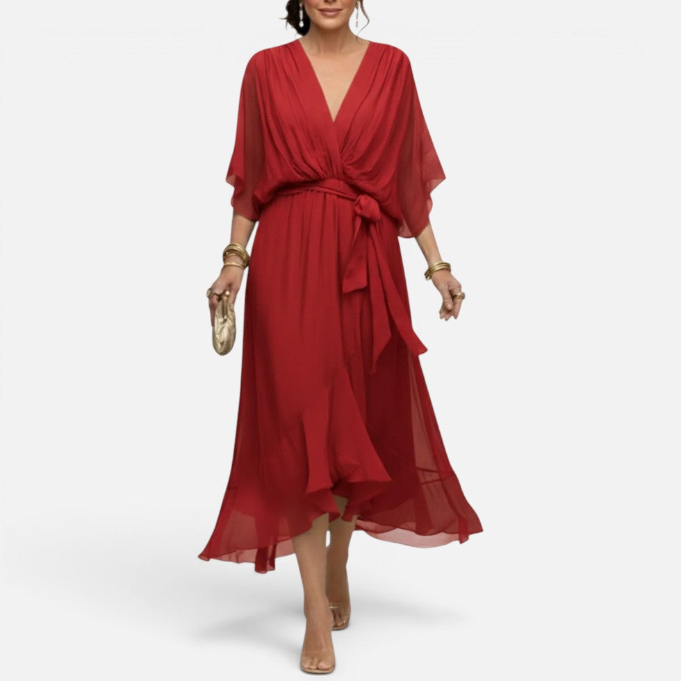 Flowing Wrap Waist Midi Dress