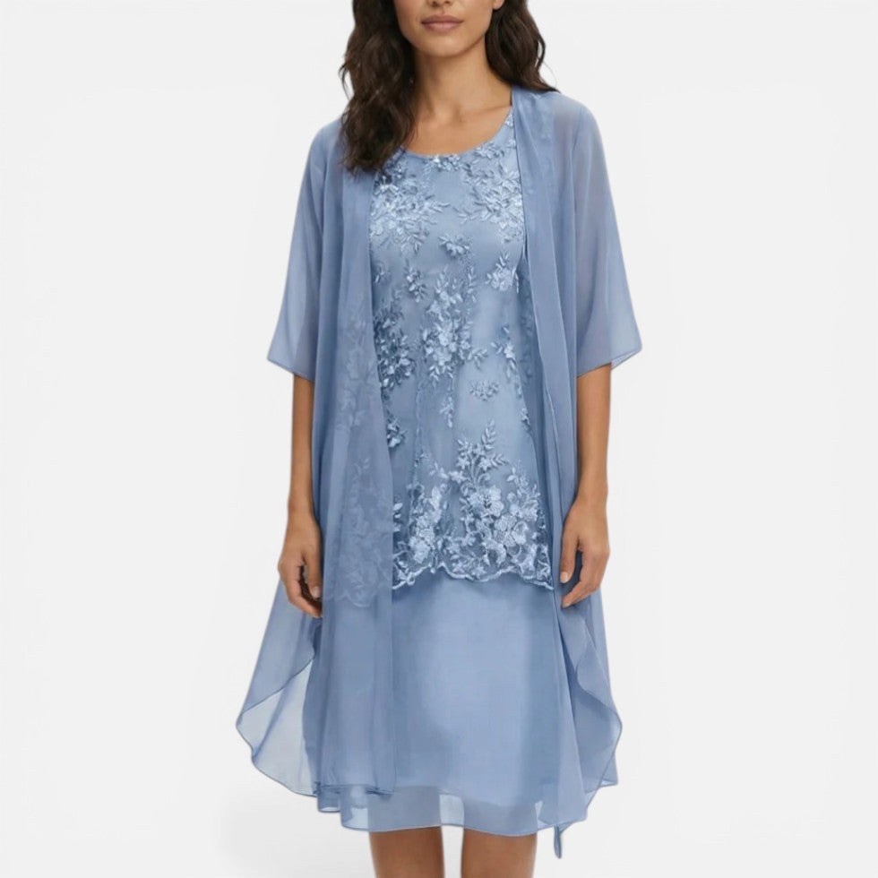 Layered Lace Dress with Sheer Overlay