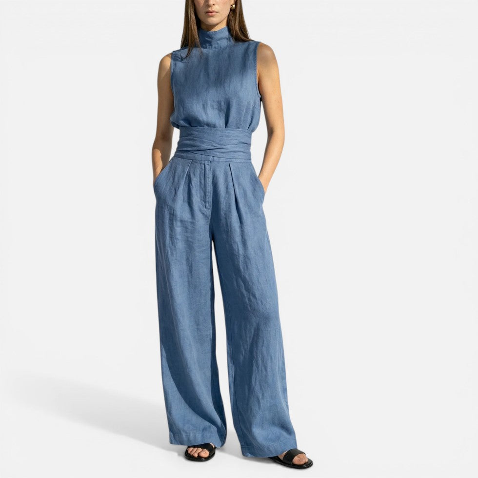 Sleeveless High Neck Wide Leg Jumpsuit