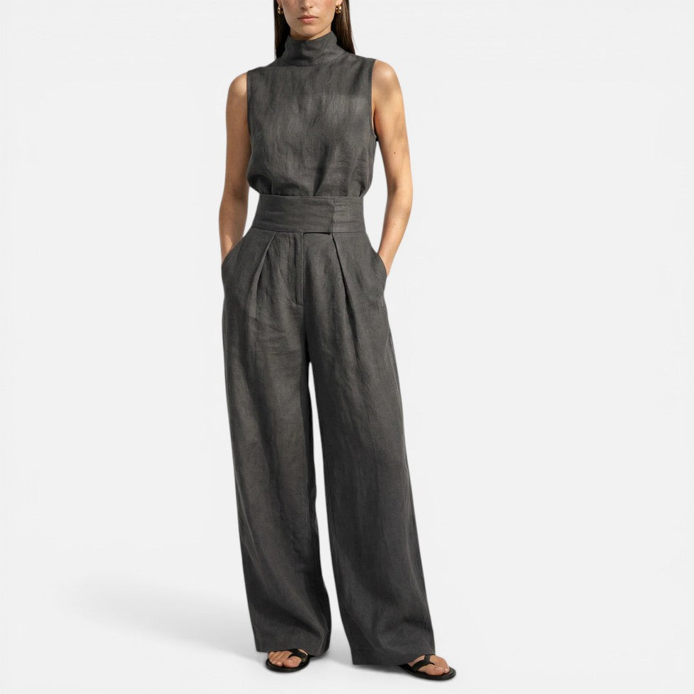 Sleeveless High Neck Wide Leg Jumpsuit
