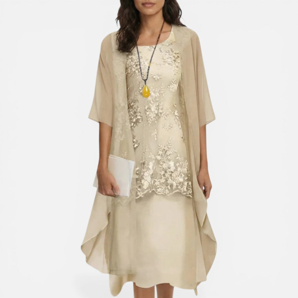 Layered Lace Dress with Sheer Overlay