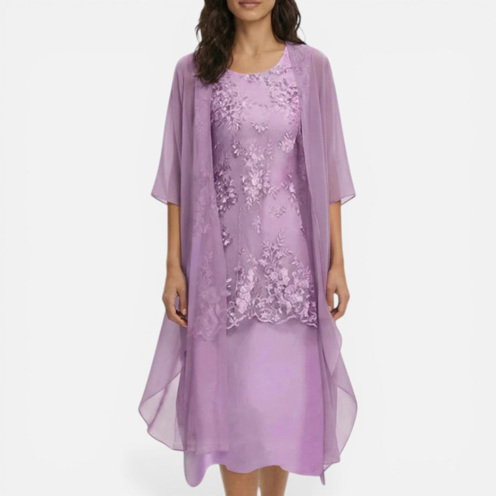 Layered Lace Dress with Sheer Overlay