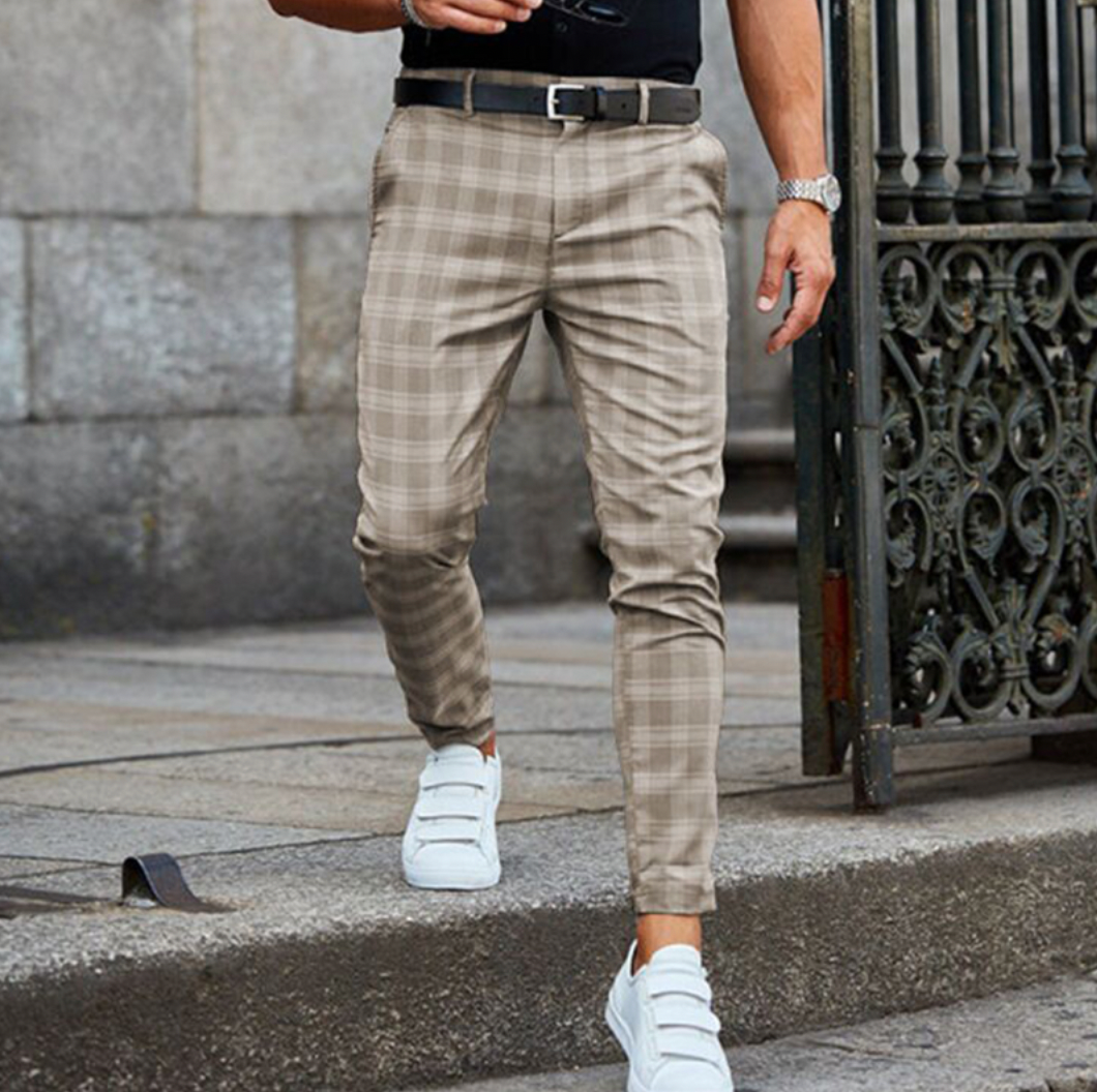 Stretchy Checkered Chino Pants For Men