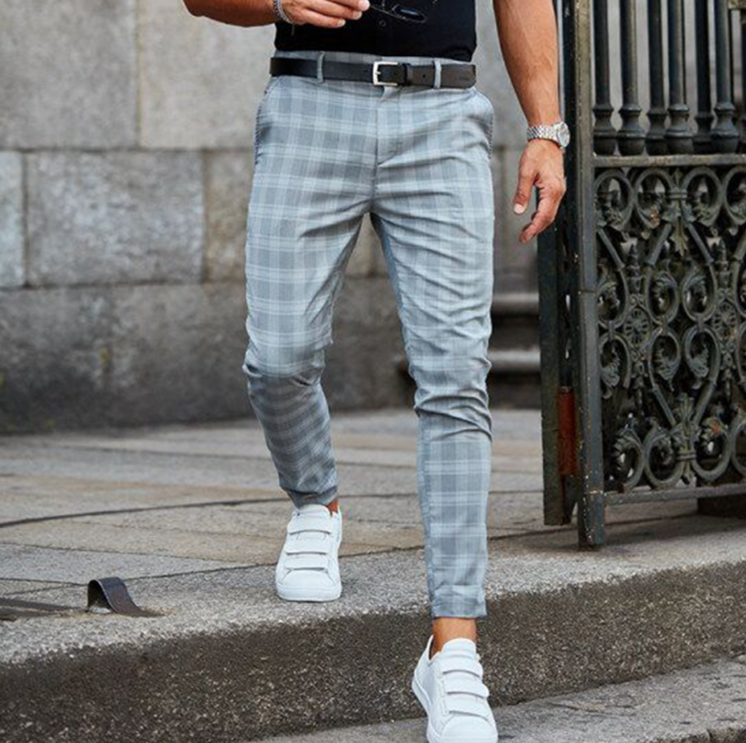 Stretchy Checkered Chino Pants For Men