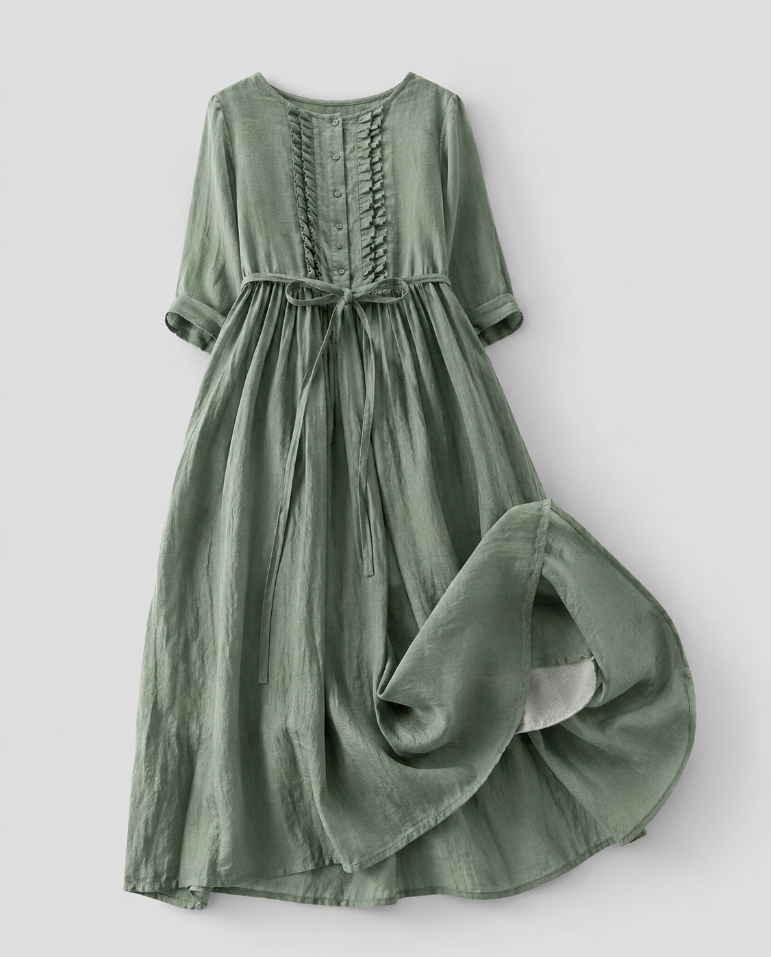 Women's Linen Midi Dress Lightweight Tie Waist Style