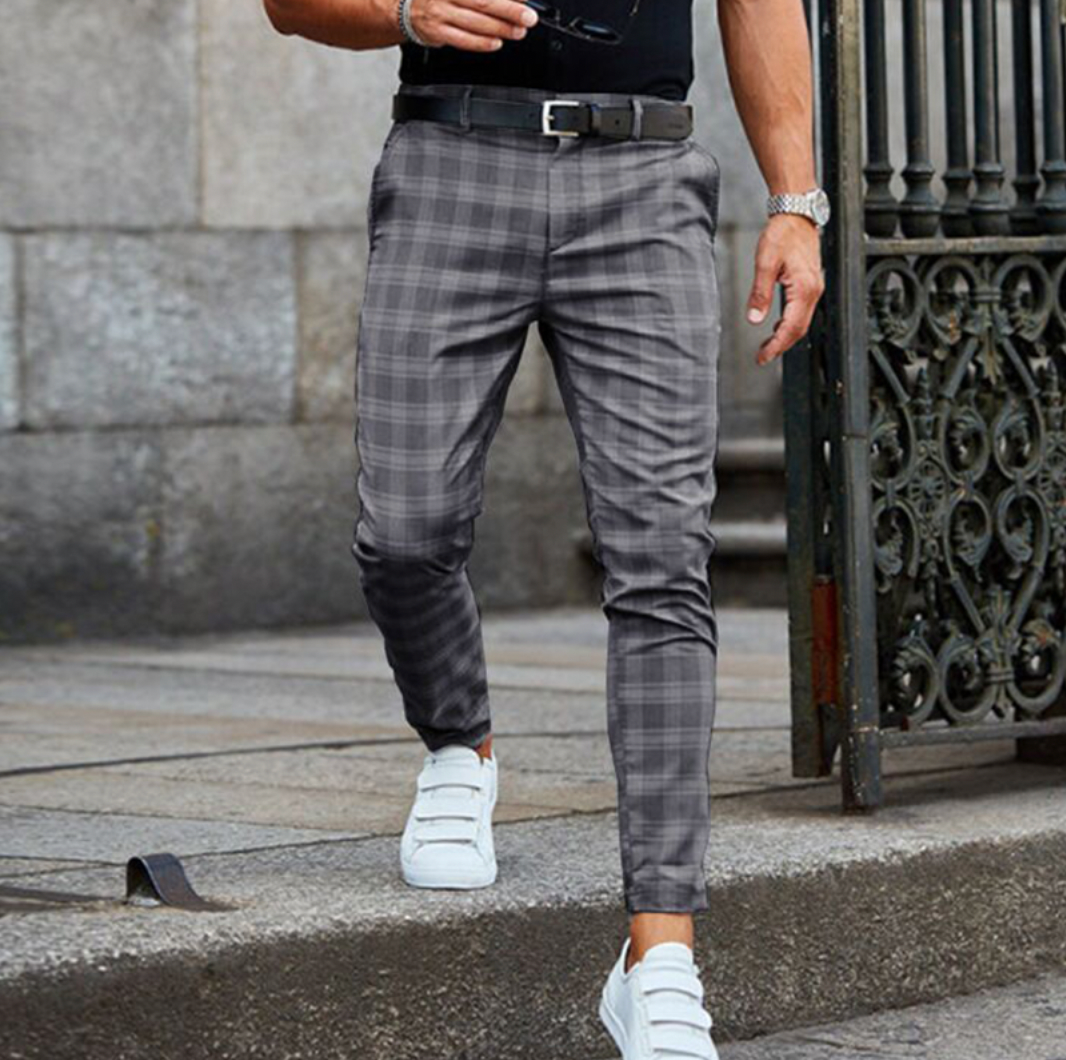 Stretchy Checkered Chino Pants For Men