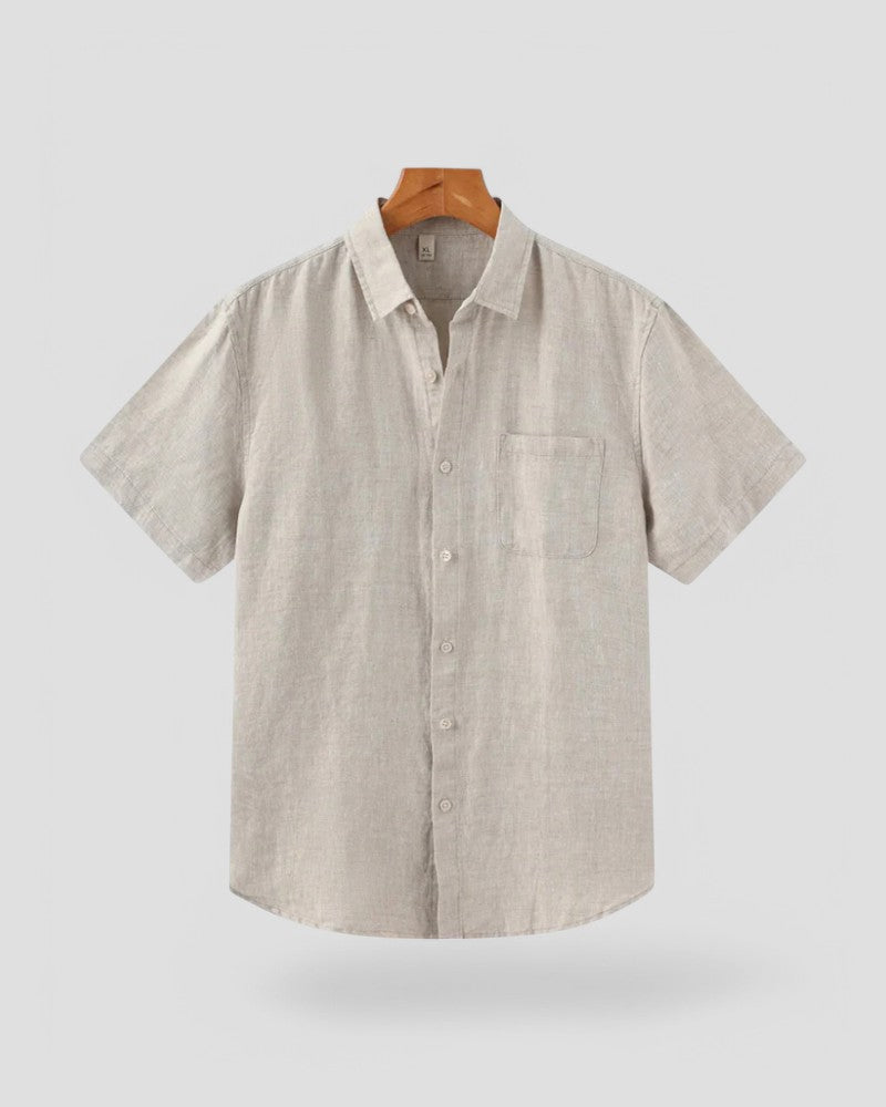 Men Old Money Linen Shirt Short Sleeve Summer Button Up
