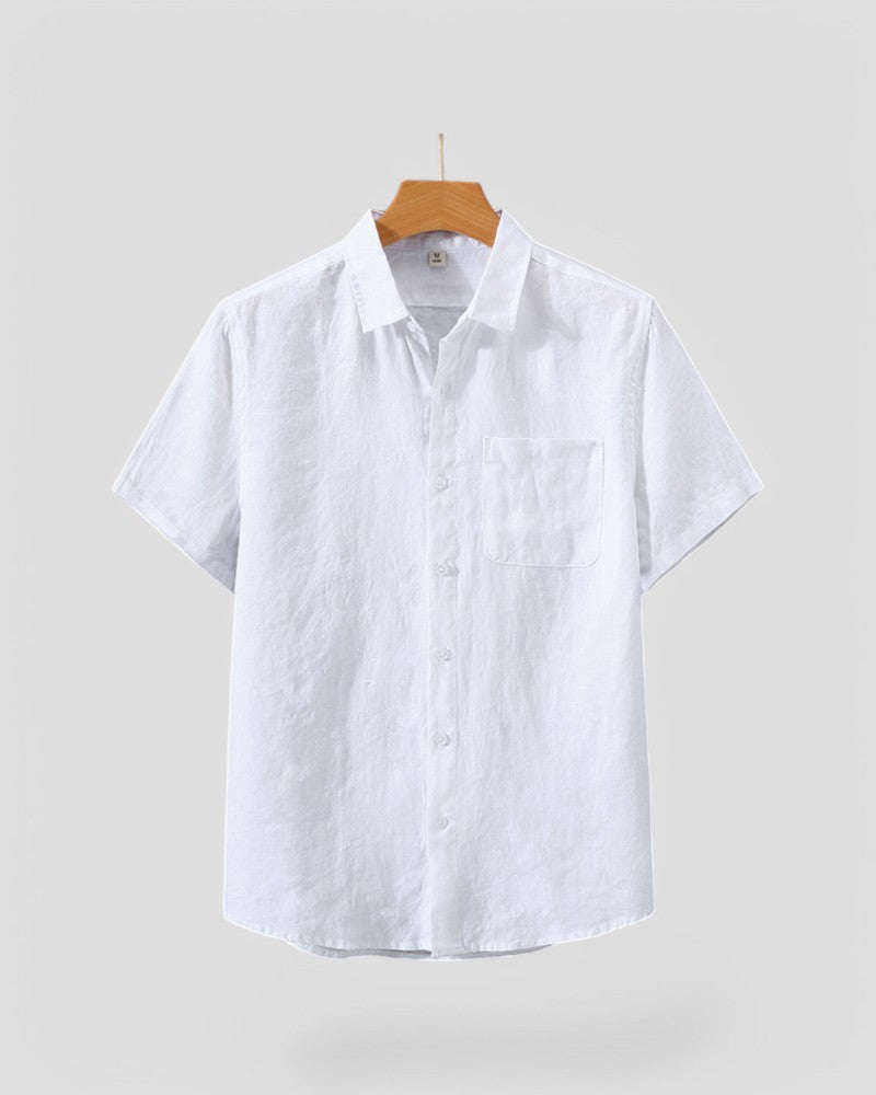 Men Old Money Linen Shirt Short Sleeve Summer Button Up