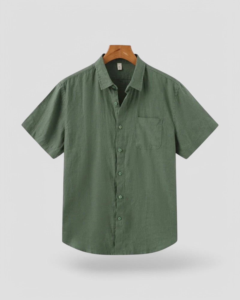 Men Old Money Linen Shirt Short Sleeve Summer Button Up