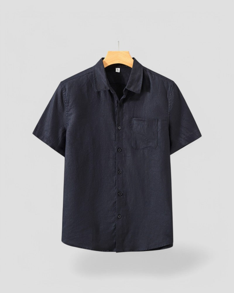 Men Old Money Linen Shirt Short Sleeve Summer Button Up