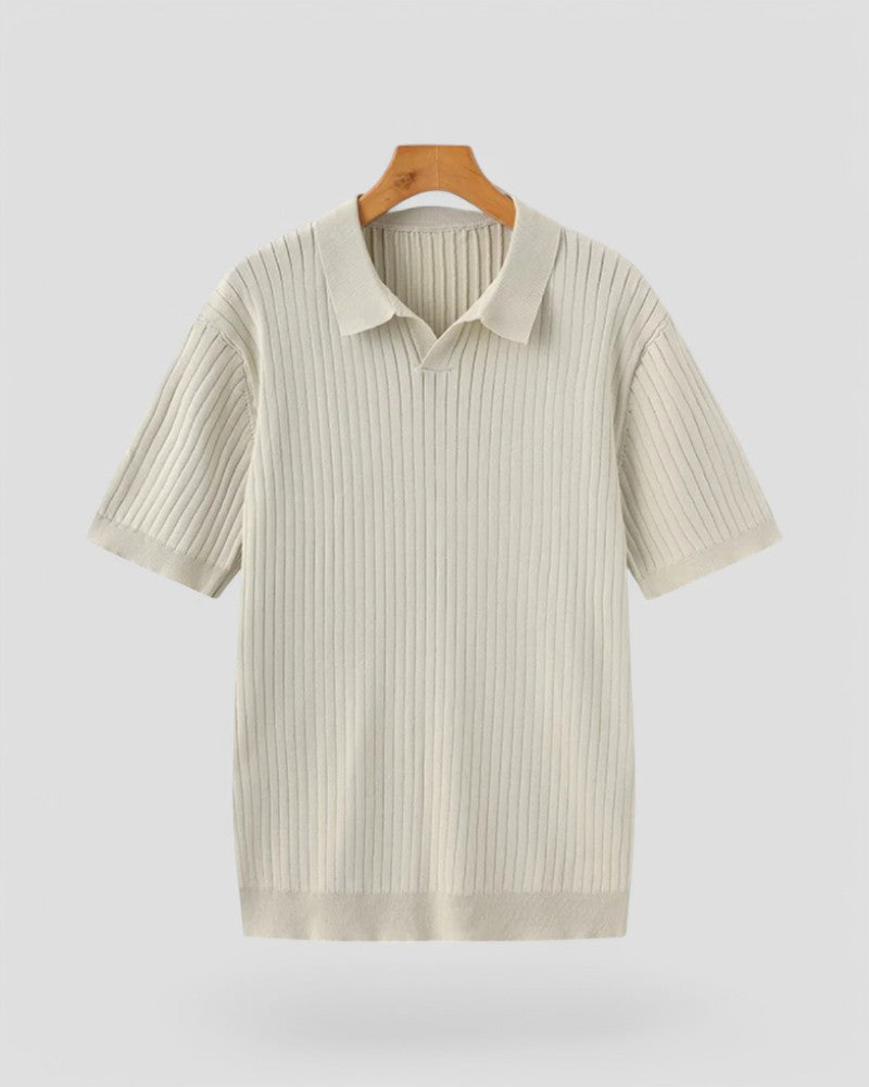 Ribbed knit polo shirt short sleeve summer top for men