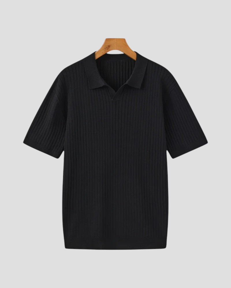 Ribbed knit polo shirt short sleeve summer top for men